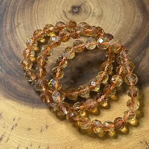 Citrine faceted natural beads beaded stretch bracelet new 7.5” 7mm handmade